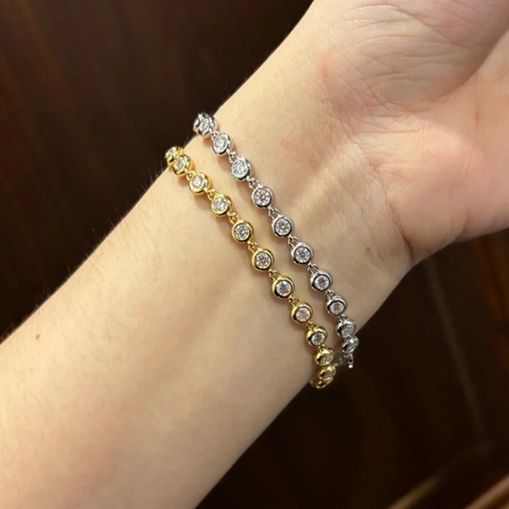 NKHOG 5mm Full Moissanite Bubble Bracelets For Women 925 Sterling Silver Double Color Diamond Bangle Party Jewelry GRA Wholesale