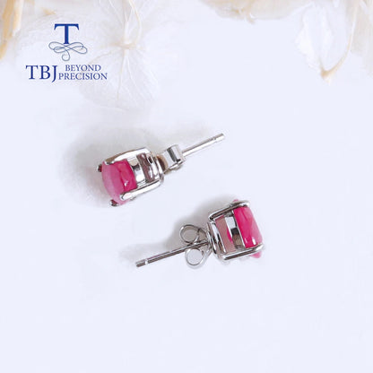 Natural Ruby oval 6*8mm gemstone simple & classic design earring 925 sterling silver jewelry for girls & lady gift
